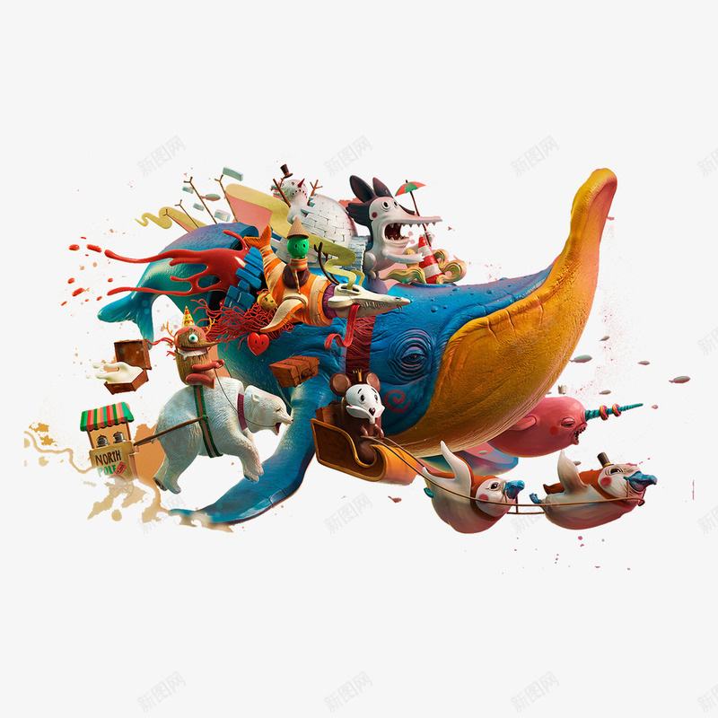 三维立体大鱼图png免抠素材_88icon https://88icon.com 3D C4D 三维 创意 动物 卡通 白熊 立体 鱼