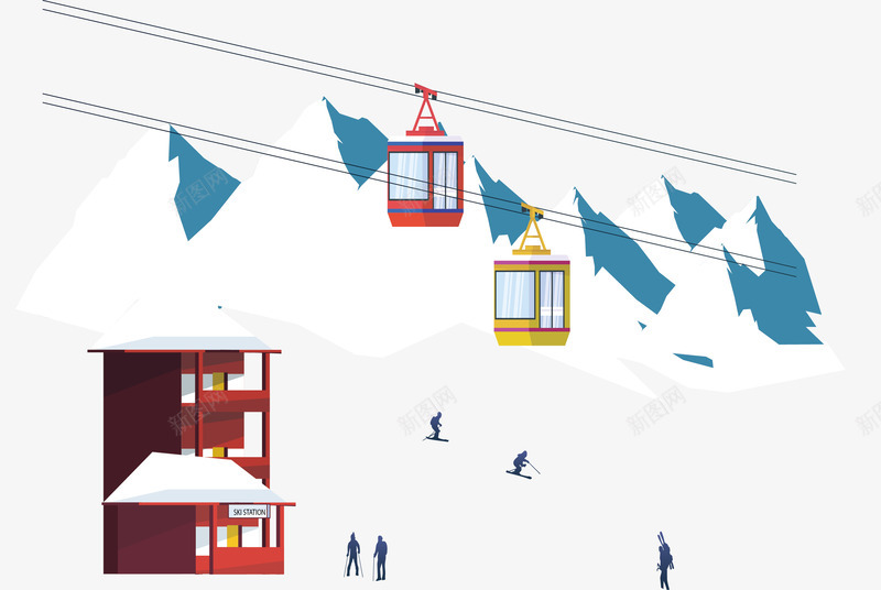 雪山滑雪中心缆车矢量图ai免抠素材_88icon https://88icon.com 乘坐缆车 滑雪中心 滑雪场 矢量png 缆车 雪山 矢量图