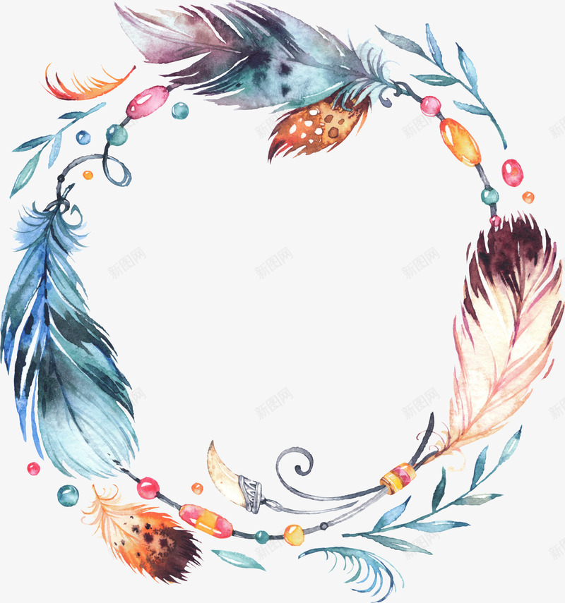 民族风羽毛花环png免抠素材_88icon https://88icon.com 手绘 挂饰 民族风 水彩 羽毛 花环 部落 项链