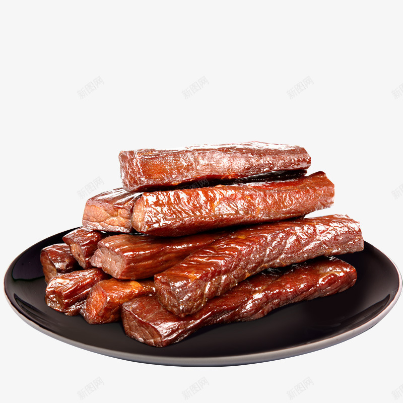 鲜亮牛肉条png免抠素材_88icon https://88icon.com 一盘肉条 产品实物 摄影 淘宝零食 烤制肉干 牛肉干 牛腱肉 猪肉干 肉干 肉条 风干实物 黑色盘子
