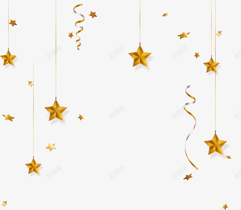 圣诞节金色星星挂饰png免抠素材_88icon https://88icon.com 圣诞节常用素材 圣诞节挂饰 星星挂饰 星星装饰 螺旋丝带 金色丝带 金色星星