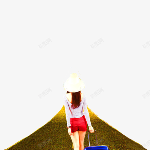 说走就走的旅行png免抠素材_88icon https://88icon.com 帽子 手绘 旅行人 行李箱 马路