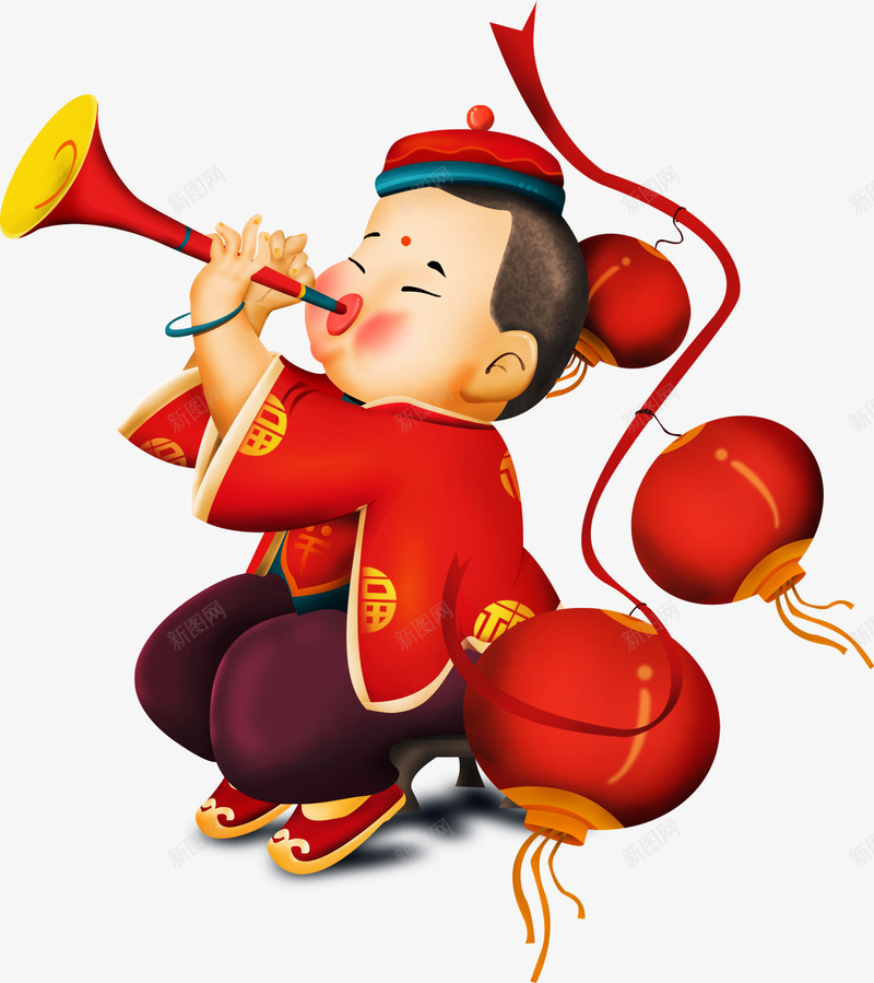 吹唢呐的新年小孩子png免抠素材_88icon https://88icon.com 低龄 吹唢呐新年 小孩子 手绘唢呐 新年 春节