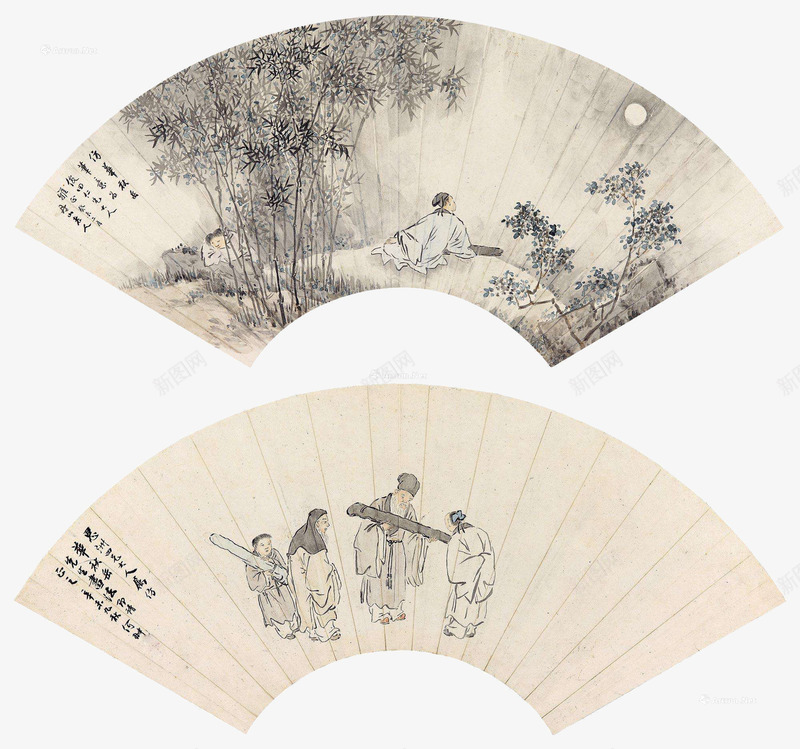 扇子作画png免抠素材_88icon https://88icon.com 古人弹琴 古代 学琴 弹琴 扇形 抚琴