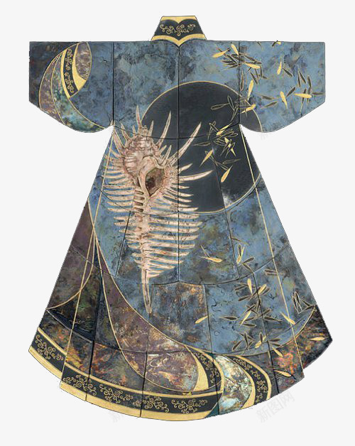蓝色瓷砖旗袍png免抠素材_88icon https://88icon.com 旗袍 瓷砖 蓝色 装饰金纹 黑色花纹