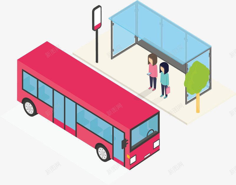 公交车站等公交的人矢量图ai免抠素材_88icon https://88icon.com 公交站 公车站 矢量png 等车 等车的人 红色公交 矢量图