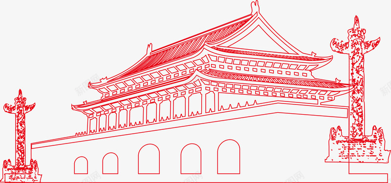 天安门红色线稿两会png免抠素材_88icon https://88icon.com 两会 国庆 天安门 天安门素描 简笔画 红色 线稿