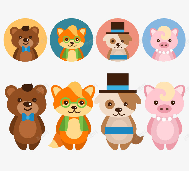 8款可爱卡通动物与头像矢量图ai免抠素材_88icon https://88icon.com 动物头像 卡通动物 可爱动物 抓气球的熊 浣熊 熊 狗 猪 矢量图
