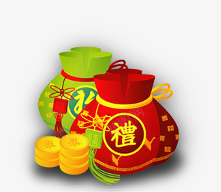 彩色福袋png免抠素材_88icon https://88icon.com 团圆 新年 红福袋 绿福袋 金币 鸡年