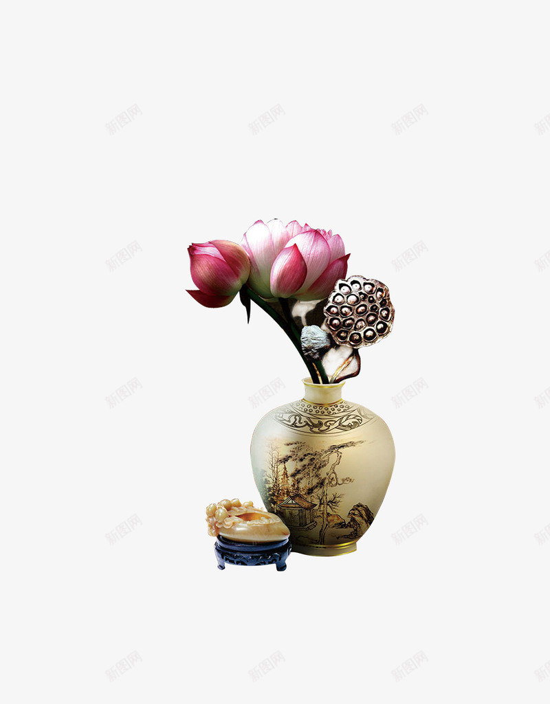 一瓶荷花中国风装饰图案png免抠素材_88icon https://88icon.com 中国风 盆栽 荷花 莲花 装饰图案