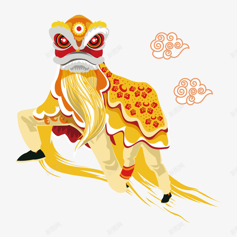 黄色舞狮节日元素矢量图ai免抠素材_88icon https://88icon.com 动物 平面 玩耍 祥云 舞狮 节日 设计 黄色 矢量图