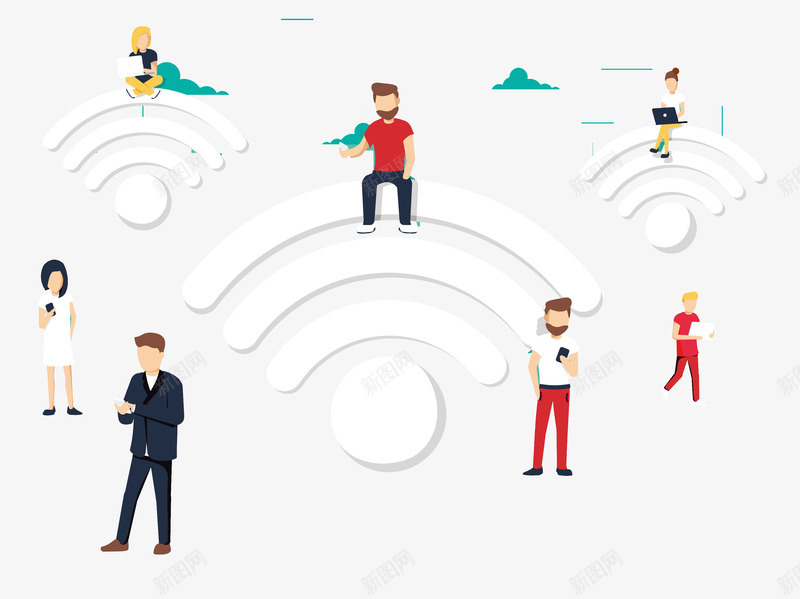生活在网络世界的人们矢量图eps免抠素材_88icon https://88icon.com 使用网络的男女 无线网络 智能世界 智能机器PNG 电子科技 网络世界 矢量图