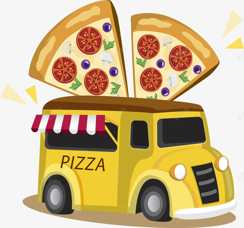 黄色披萨餐车png免抠素材_88icon https://88icon.com 外卖车 披萨 披萨车 矢量png