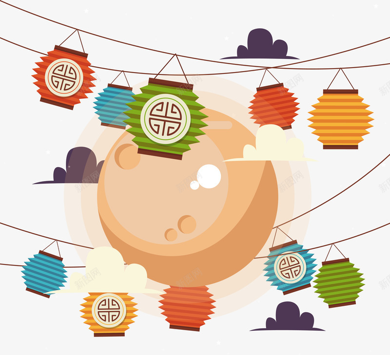 中秋佳节灯笼装饰元素矢量图ai免抠素材_88icon https://88icon.com 中秋 云朵 佳节 元素 月亮 灯笼 装饰 矢量图