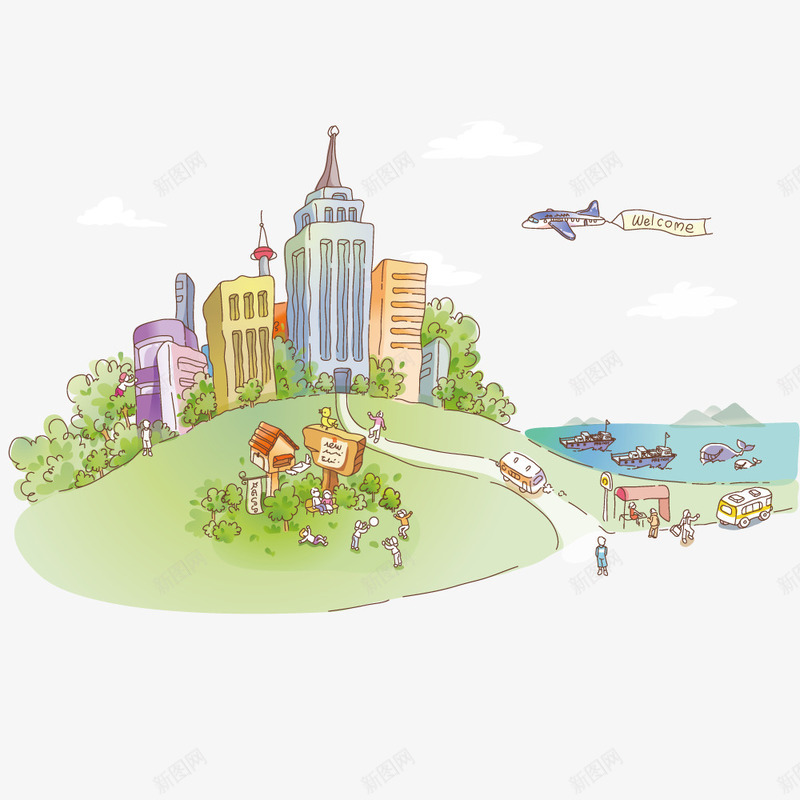 旅游外边出游游玩png免抠素材_88icon https://88icon.com 手绘 草绿