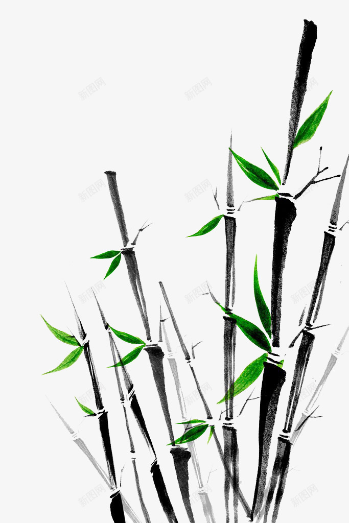 竹子手绘png免抠素材_88icon https://88icon.com 一片竹林 墨水 水墨画 竹叶 竹树矢量 绿色 飘落的竹叶