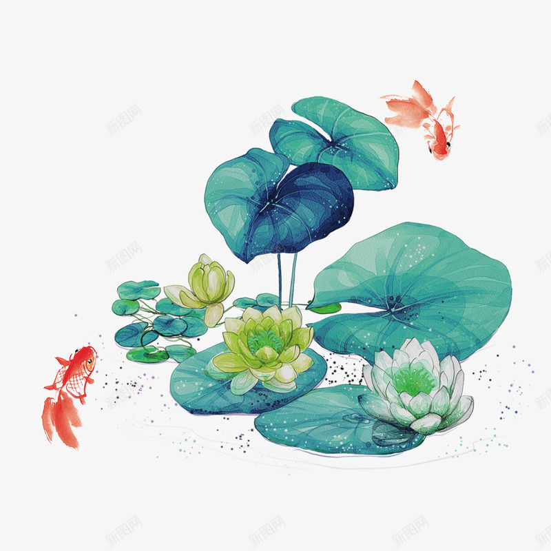水彩手绘荷叶风景psd免抠素材_88icon https://88icon.com 创意插画 处暑 手绘 水彩 荷叶 荷花 风景设计