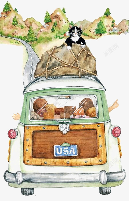 一家人开车旅行png免抠素材_88icon https://88icon.com 一家人 开车 手绘 旅行 猫