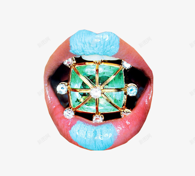 蓝色钻石嘴唇png免抠素材_88icon https://88icon.com 口红 嘴唇 性感 蓝色钻石