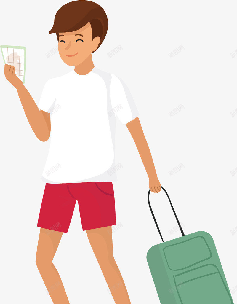 拉着绿色旅行箱的男人矢量图ai免抠素材_88icon https://88icon.com 地图 微笑 旅游出行 棕色短发 男性 白色上衣 矢量图