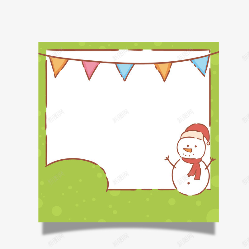 卡通绿色边框生日装饰png免抠素材_88icon https://88icon.com 卡通 彩旗 母婴装饰 生日派对装饰 白色雪人 绿色边框