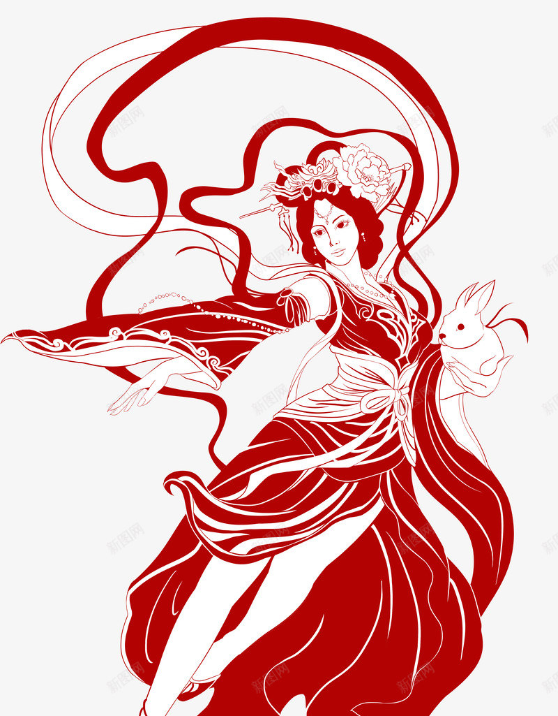 嫦娥剪纸玉兔png免抠素材_88icon https://88icon.com 中秋 卡通 嫦娥 玉兔