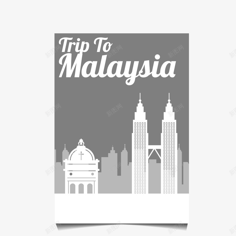灰白色马来西亚旅游卡片矢量图ai免抠素材_88icon https://88icon.com 旅游 旅游卡片 灰色 白色 英文 马来西亚 矢量图