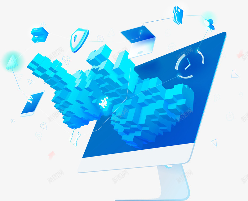 25D蓝色电脑商务插画矢量图ai免抠素材_88icon https://88icon.com 25D商务科技立体 25D金融 数据 立体插画 立体金融 网络 蓝色电脑 矢量图