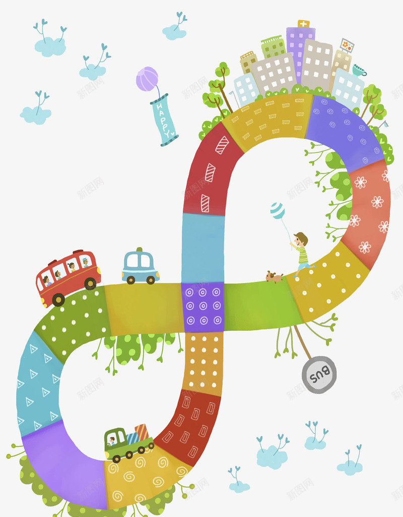 卡通环形城市png免抠素材_88icon https://88icon.com 卡通 城市 楼房 汽车 环形 环形公路