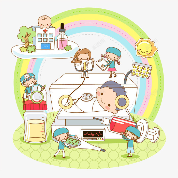 妇产科婴儿出生png免抠素材_88icon https://88icon.com 体温计 卡通 奶嘴 奶瓶 妇产医院 妇产科 婴儿 打针 新生儿 温度计 看护 针头