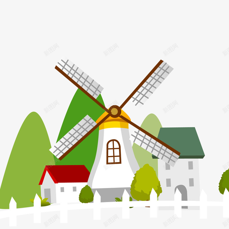 卡通风车风景矢量图ai免抠素材_88icon https://88icon.com 卡通 扁平化 植物设计 风景设计 风车设计 矢量图