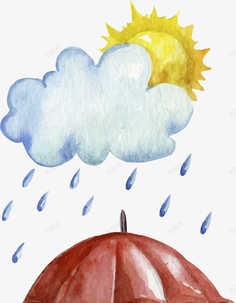 水彩绘雨伞矢量图ai免抠素材_88icon https://88icon.com 下雨 云朵 伞 复古 太阳 手绘 插画 水彩 淋雨 红伞 雨 雨伞 矢量图