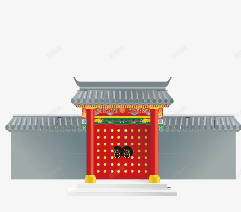 古代红色楼门建筑矢量图ai免抠素材_88icon https://88icon.com 中国风 传统 古色古香的建筑 朱门 红色楼门 矢量图