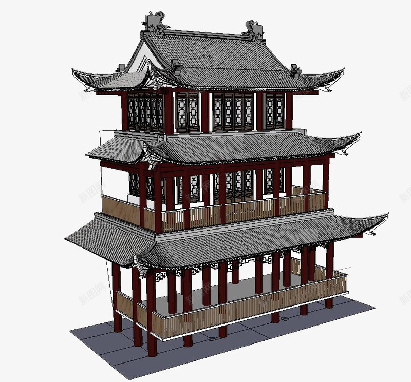 古香古色的吊脚楼模型png免抠素材_88icon https://88icon.com 吊脚楼 少数民族特色 房子 楼房 模型