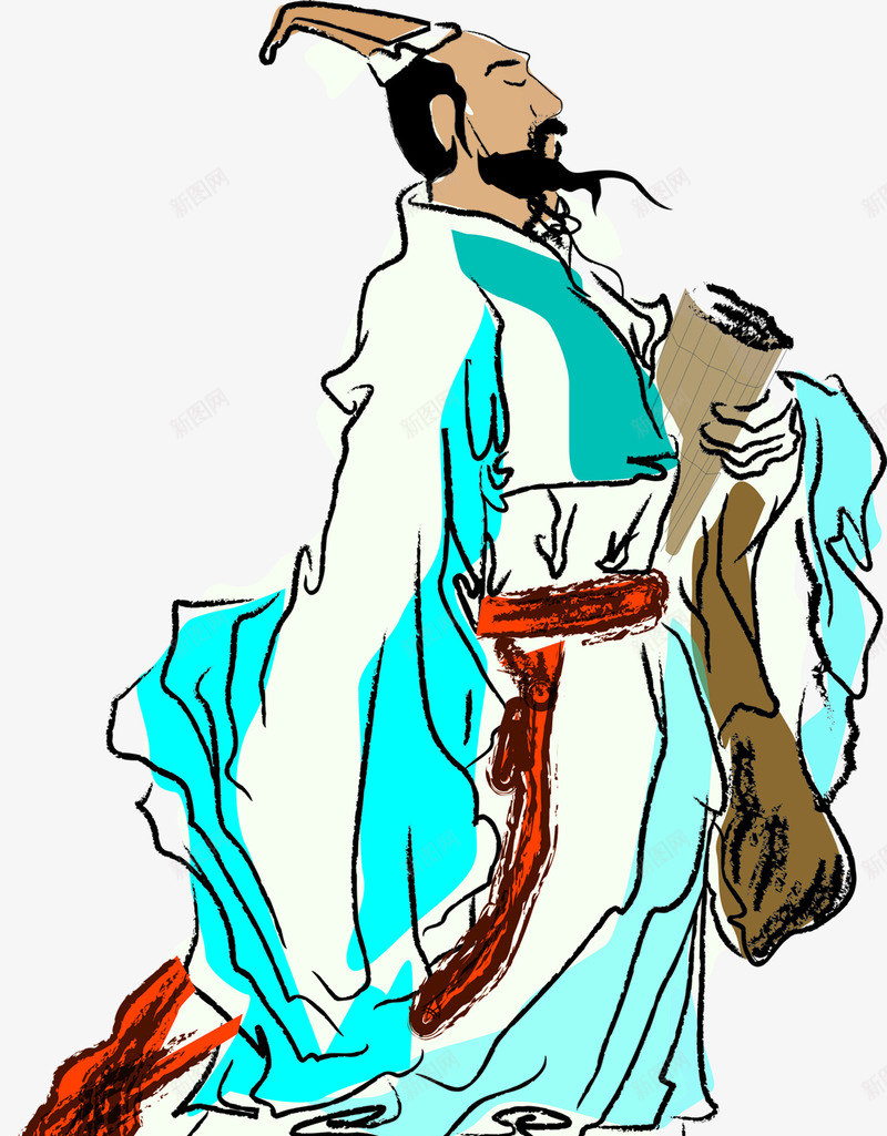 古代诗人屈原手绘png免抠素材_88icon https://88icon.com 古代 屈原 诗人