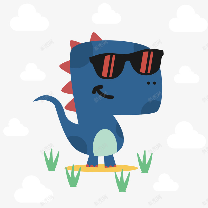 蓝色墨镜恐龙卡通png免抠素材_88icon https://88icon.com 卡通 可爱 图案 圆形斑点 墨镜 小草 微笑 恐龙 手绘 蓝色