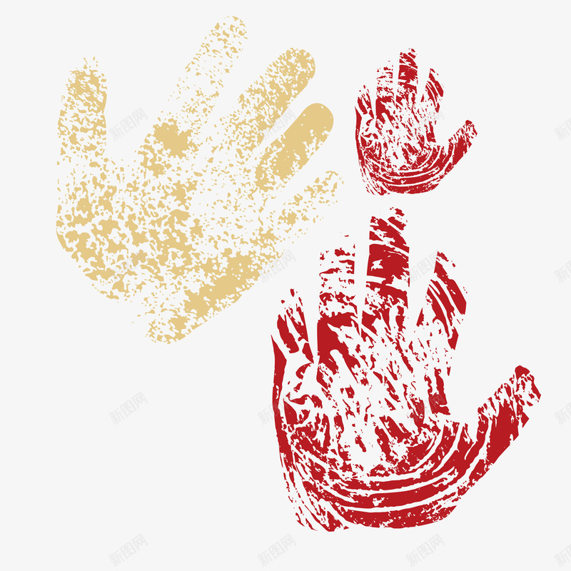 三个手绘彩绘风格手印墙矢量图ai免抠素材_88icon https://88icon.com 五指 卡通 印泥 手印墙 手绘 掌印 红色 黄色手印 矢量图