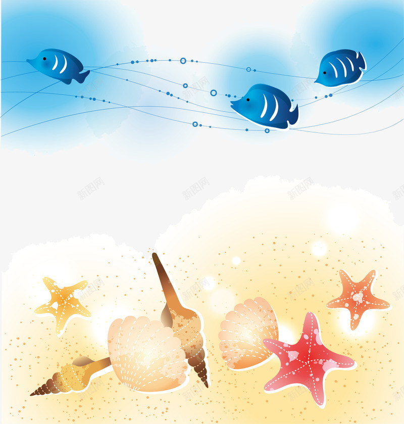 沙滩蓝色大海png免抠素材_88icon https://88icon.com 大海 沙滩 海星 海螺 蓝色 鱼
