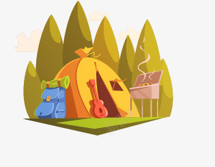 扁平化图形png免抠素材_88icon https://88icon.com 卡通 山丘 帐篷 旅游 旅行包