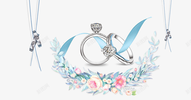 婚博会装饰物戒指花朵装饰psd免抠素材_88icon https://88icon.com 免抠对戒 婚博会 花朵装饰 蓝色的丝带 装饰物戒指 项链