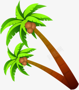 手绘沙滩椰子树绿色植物png免抠素材_88icon https://88icon.com 椰子树 沙滩 绿色植物