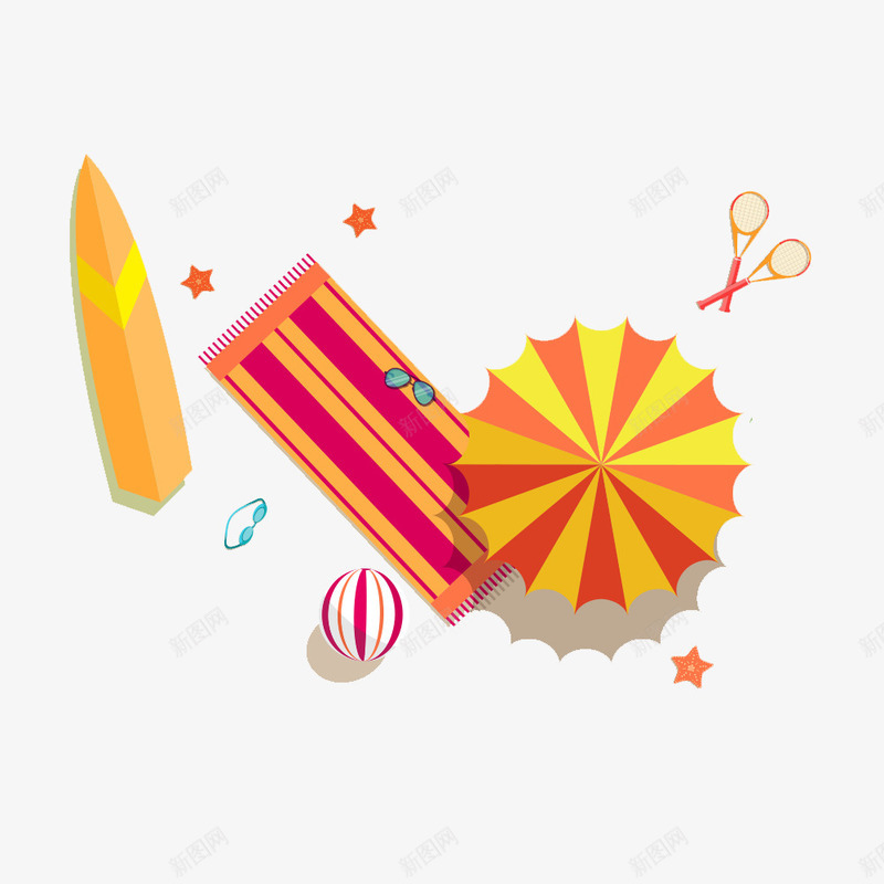 卡通夏天海滩元素png免抠素材_88icon https://88icon.com 卡通 夏天 太阳伞 沙滩球 海滩