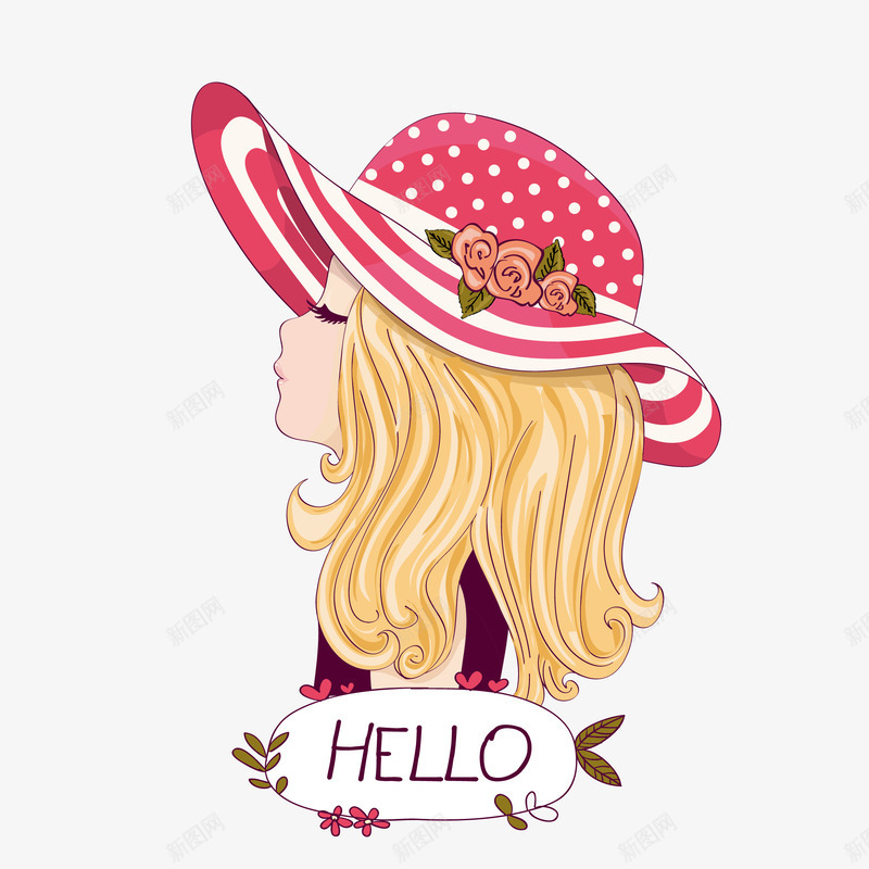 手绘唯美小女生矢量图eps免抠素材_88icon https://88icon.com Hello png免抠图 卡通 卷毛 唯美 小女生 手绘 斑点条纹帽子 矢量图