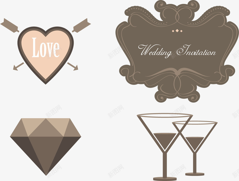 复古结婚婚礼免费png免抠素材_88icon https://88icon.com 复古 婚礼 婚礼素材 婚礼请帖免扣png 扁平化 爱心免费 矢量素材 酒杯免费图片 钻石免扣png