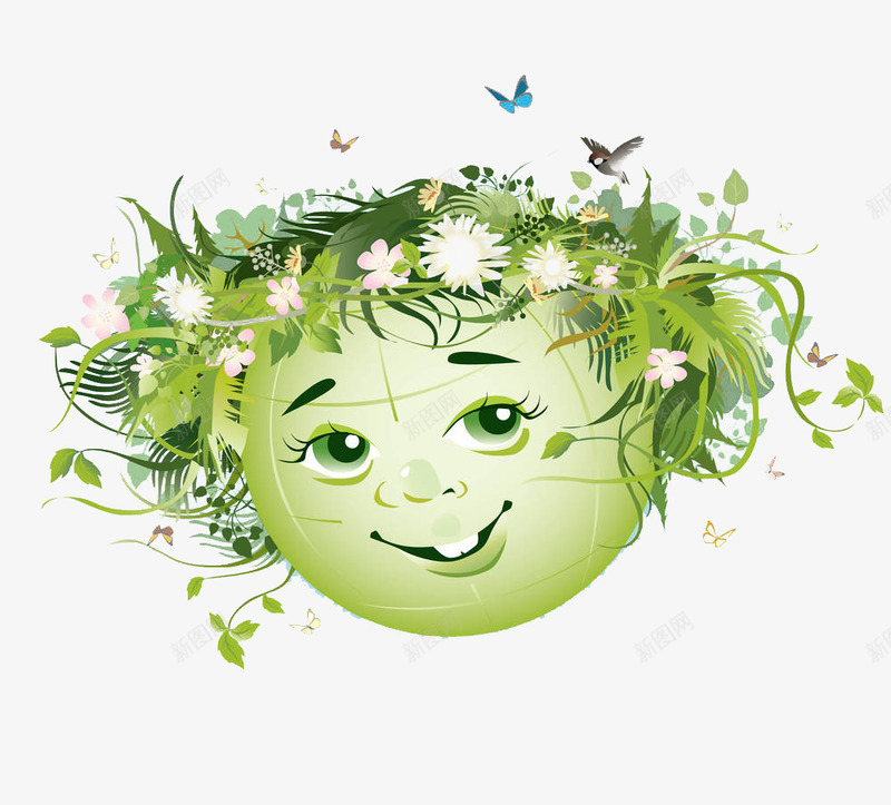 绿色可爱球体花环png免抠素材_88icon https://88icon.com 世界卫生日 可爱 插画 春季 环保 绿色 花环 蝴蝶