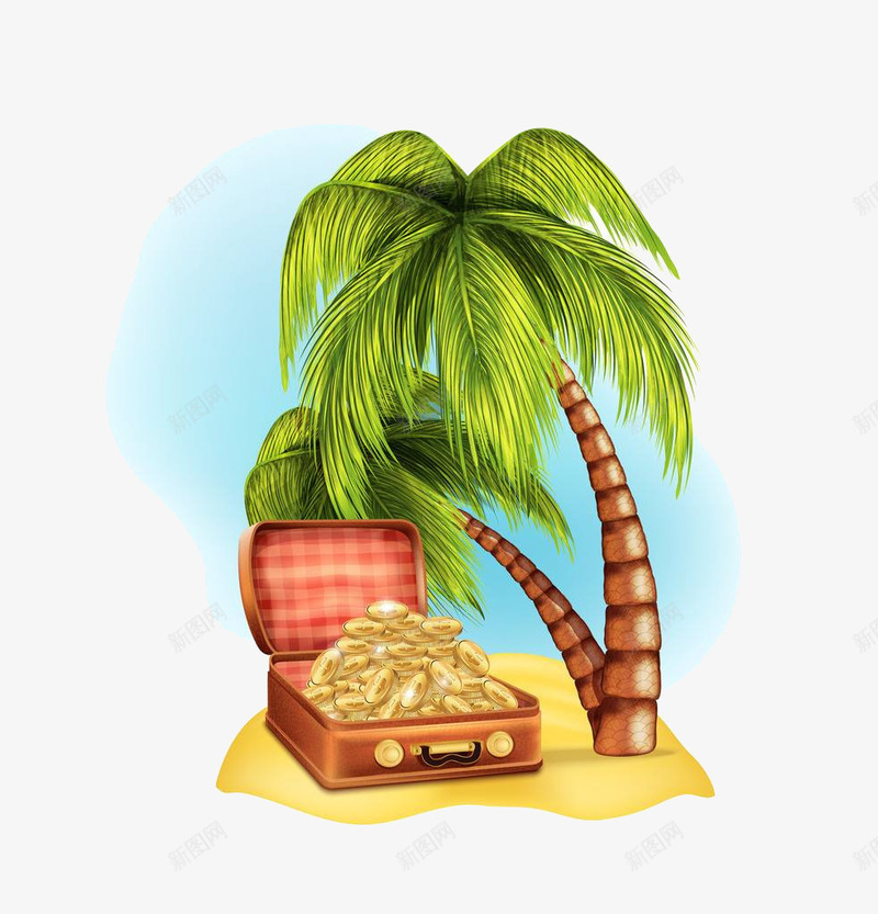 卡通椰树沙滩宝藏png免抠素材_88icon https://88icon.com 卡通 宝藏 椰树 沙滩