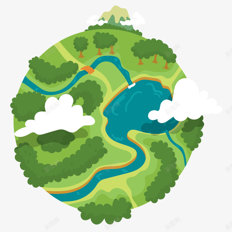 地球表面矢量图ai免抠素材_88icon https://88icon.com 云层 江山 湖泊 环境 矢量图