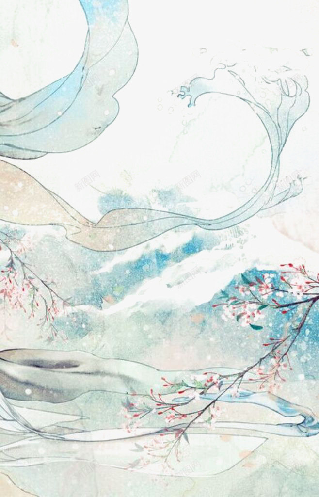 蓝色插画png免抠素材_88icon https://88icon.com 古风 山水画 插画 水彩画 背景元素 蓝色