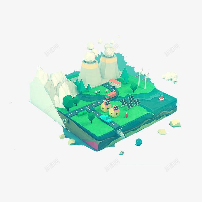 三维立体雪山村庄png免抠素材_88icon https://88icon.com 三维 房子 村庄 立体 绿色 自然风景 雪山