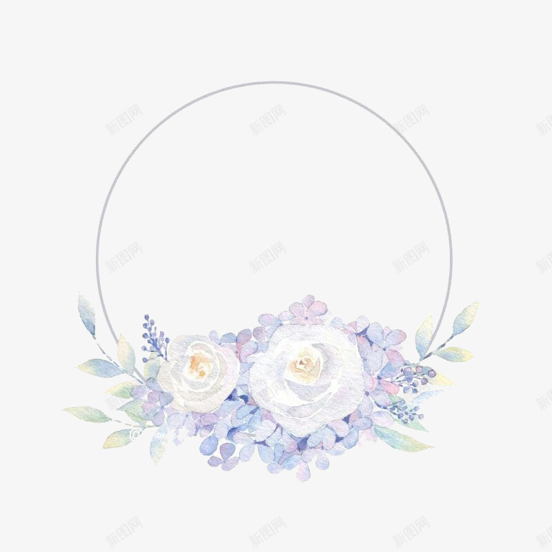 白色花朵水彩圆形边框png免抠素材_88icon https://88icon.com 叶子 唯美 小清新 手绘 树叶 植物 水彩 淡紫色 白色 花朵 装饰 边框